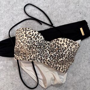VICTORIA’S SECRET 2 Pc Bikini Leopard Print Top 32C + Gold Bar Bottom Size Small